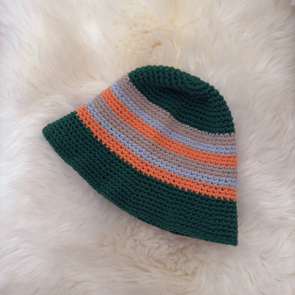 Striped Green / Orange / Blue Crochet Bucket Hat